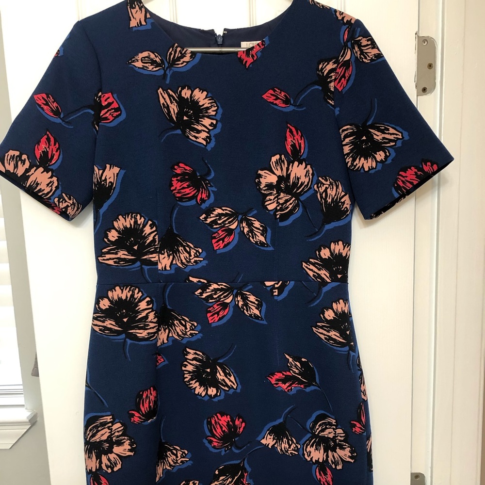 Jcrew navy and pink short sleeve floral dress